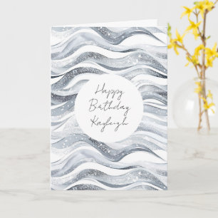 Silver White Waves Birthday Card