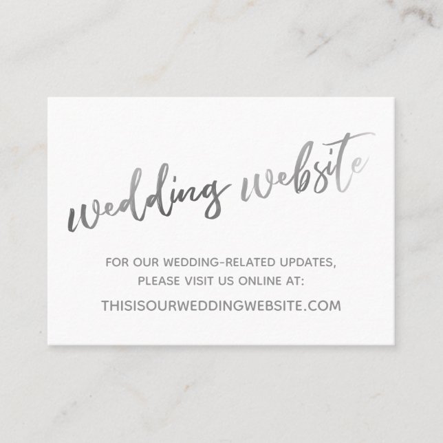 Silver White Wedding Website & Save the Date Card (Front)