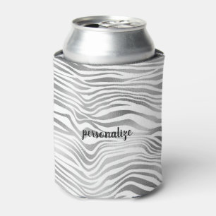 Silver White Zebra Print Can Cooler