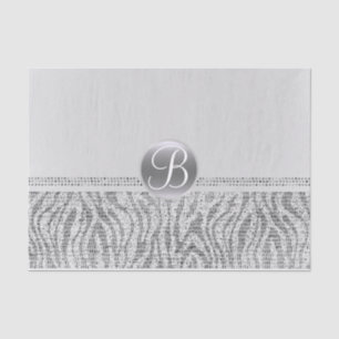 Silver White Zebra Sparkle Glam Monogram Initial Tissue Paper