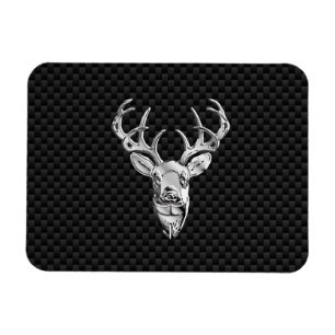Silver Wild Deer on Carbon Fibre Style Decor Magnet