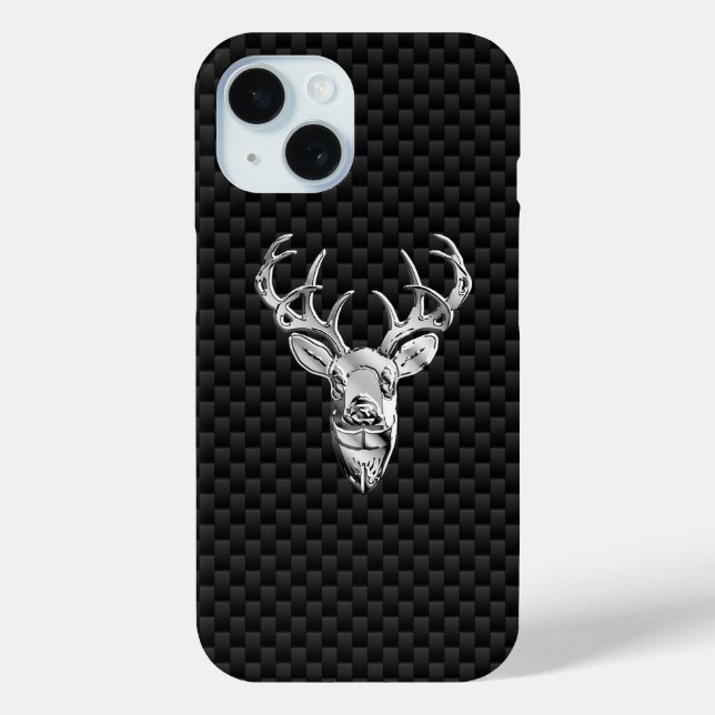 Silver Wild Deer on Carbon Fibre Style Print Case-Mate iPhone Case (Back)
