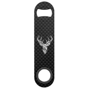 Silver Wild Deer on Carbon Fibre Style Print Speed Bottle Opener