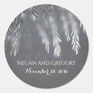 Silver Willow Tree Branches Vintage Wedding Classic Round Sticker