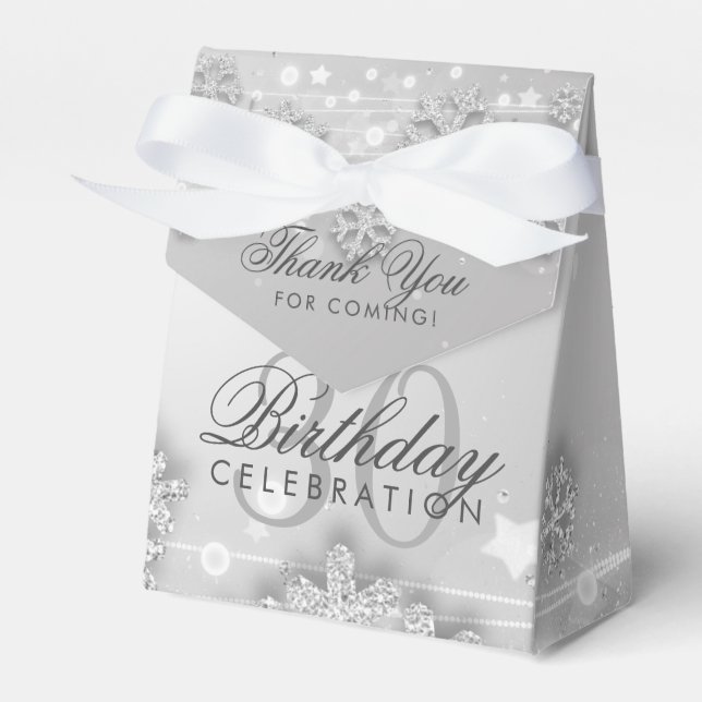 Silver Winter 30th Birthday Thank You Favor Box (Front Side)