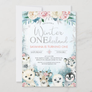 Silver Winter Animal Winter Onederland Birthday Invitation