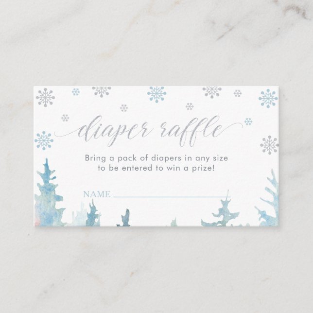Silver Winter Boy Baby Shower Diaper Raffle Ticket Enclosure Card (Front)
