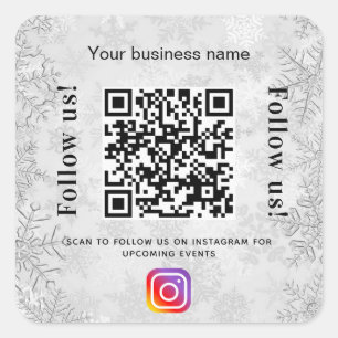 Silver winter business name qr code instagram square sticker