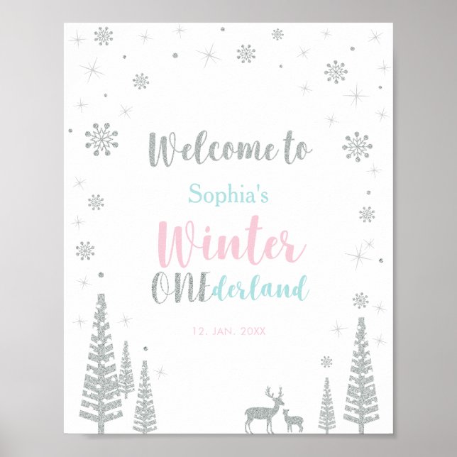 Silver Winter Girl Affiche de bienvenue de fête d' (Devant)