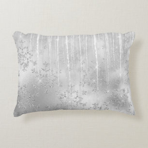 Silver Winter Glitter Chic Accent Pillow