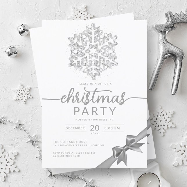 Silver Winter Glitter Snowflake Company Xmas  Invitation (Silver Winter Glitter Snowflake Company Xmas Invitation)