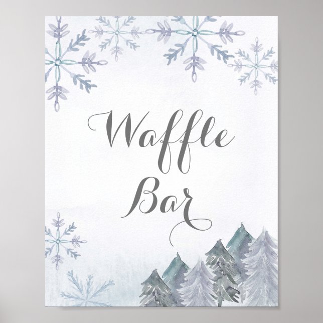 Silver Winter Misty watercolor Waffle Bar Sign (Front)