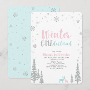 Silver Winter onederland 1st birthday party Invitation
