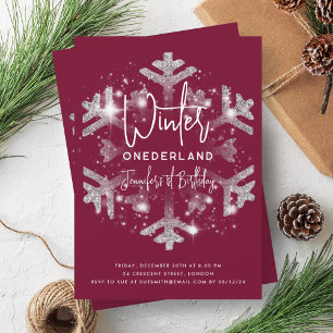 Silver Winter ONEDERLAND Birthday Glitter Magenta Invitation