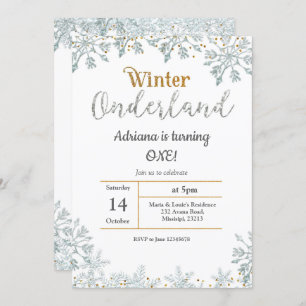 Silver Winter Onederland Birthday Invitation