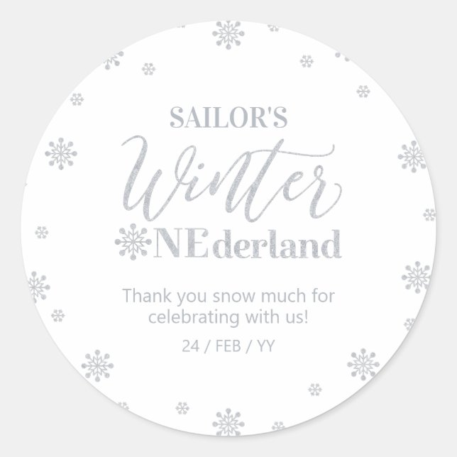 Silver Winter onederland, Thank you snow much Classic Round Sticker (Front)