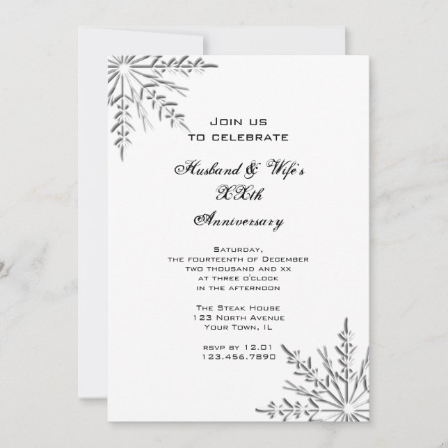 Silver Winter Snowflake Anniversary Party Invite (Front)