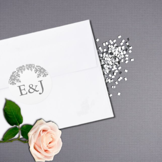Silver Winter Snowflake Wedding Classic Round Sticker (Creator Uploaded)