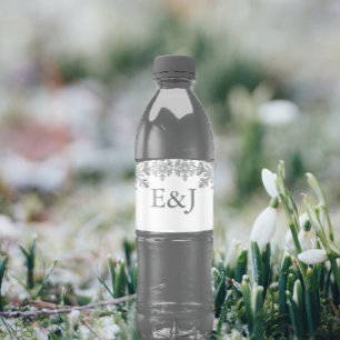Silver Winter Snowflake Wedding Water Bottle Label