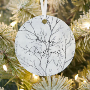 Silver Winter Trees Christmas Metal Ornament