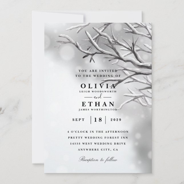 Silver winter wedding invitations (Front)