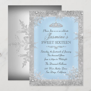 Silver Winter Wonderland Blue Sweet 16 Invitation