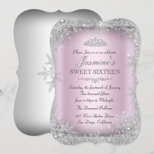 Silver Winter Wonderland Pink Sweet 16 Invite 2
