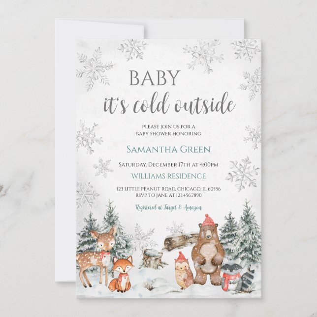 Silver Winter Woodland Baby Shower Invitation (Front)