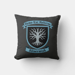 Silver Wish Guild crest & Moto Black&Blue Version  Throw Pillow