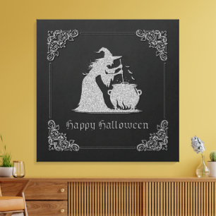 Silver Witch & Cauldron Halloween Canvas Print