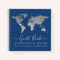 Silver World Map Heart Destination Guest Book