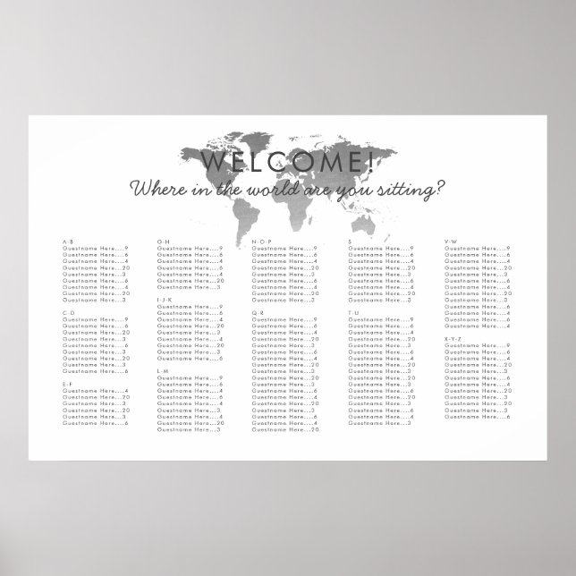 Silver World Map Seating Chart (Front)