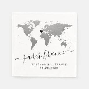 Silver World Map Travel Theme Party Napkin