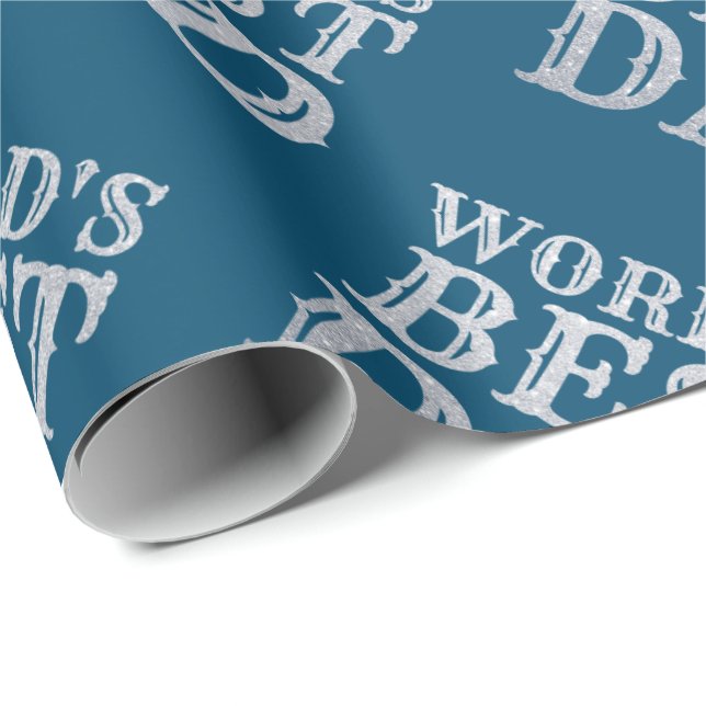 Silver World's Best Dad Father's Day Glitter Wrapping Paper (Roll Corner)