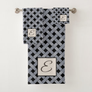 Silver Woven Rattan on Custom Colour with Monogram Bath Towel Set