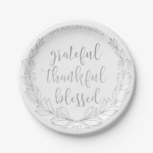 Silver Wreath Grateful Thankful Blessed Typography