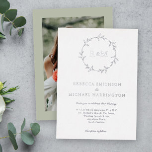 Silver Wreath Monogram Sage Green Wedding