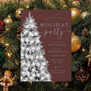 Silver Xmas Tree Corporate Holiday Burgundy  Invitation