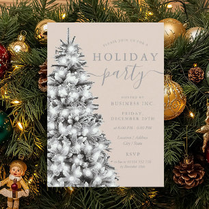 Silver Xmas Tree Corporate Holiday Champagne Invitation