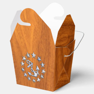 Silver Yacht Flag on Nautical Teak Wood Print Favor Box