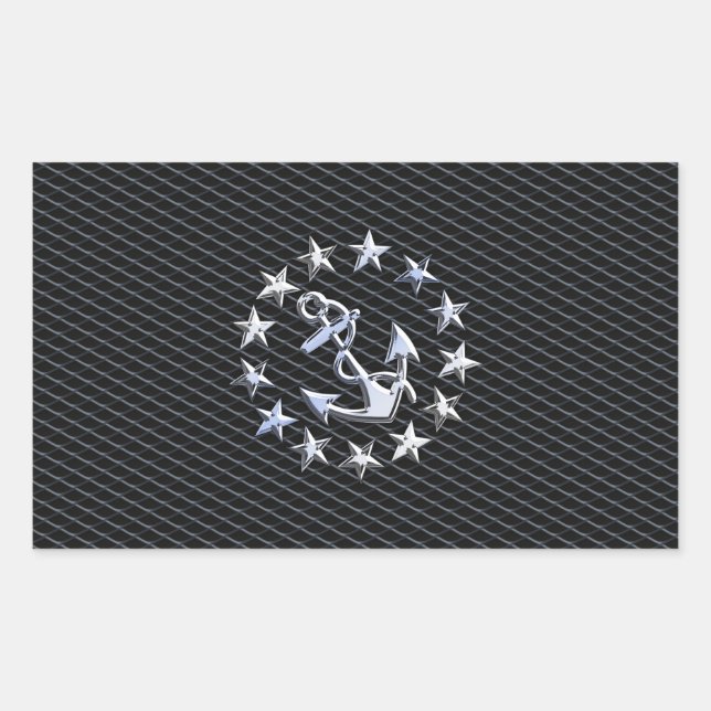 Silver Yacht Naval Flag on Charcoal Grille Sticker (Front)