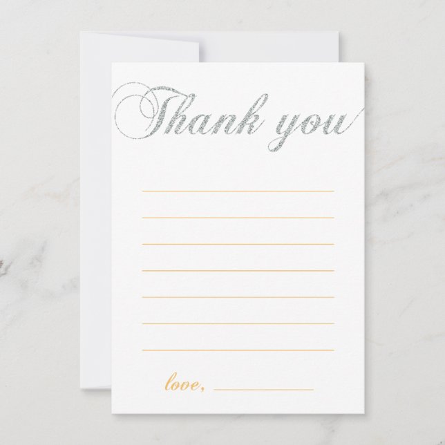 Silver & Yellow | Modern Girl Party Thank You Note Card (Front)
