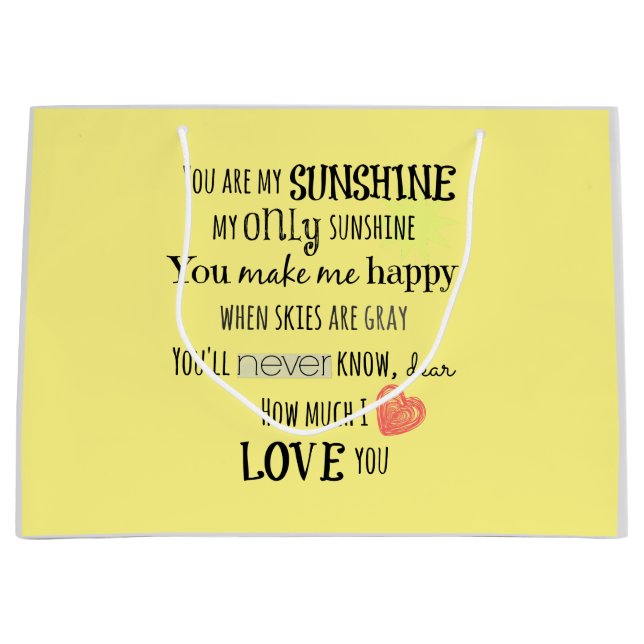 Silver & Yellow; You are My Sunshine Quote Large Gift Bag (Front)