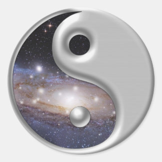 Silver Ying Yang Galaxy Space Classic Round Sticker