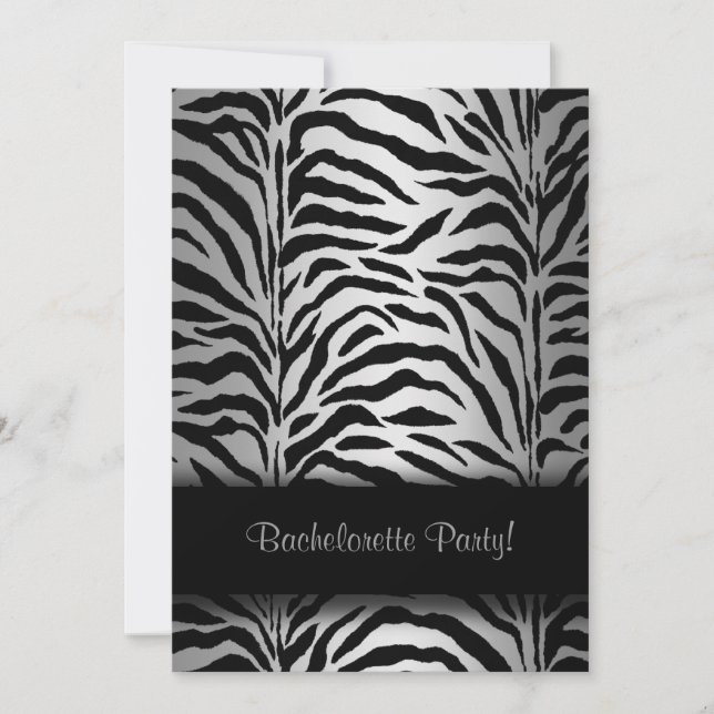 Silver Zebra Bachelorette Party Invitations (Front)