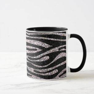 Silver zebra stripe pattern (faux glitter bling) mug