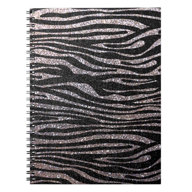 Silver zebra stripe pattern (faux glitter bling) notebook (Front)
