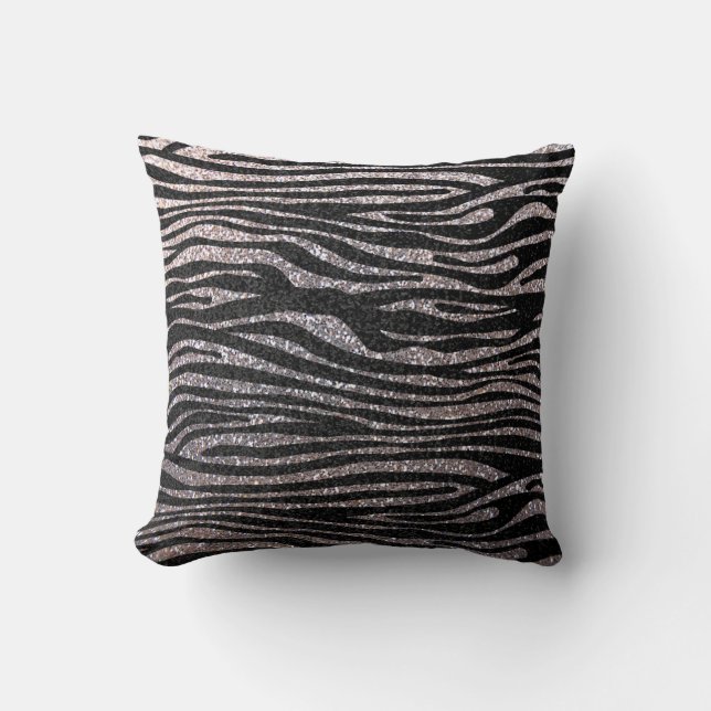 Silver zebra stripe pattern (faux glitter bling) throw pillow (Front)