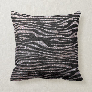 Silver zebra stripe pattern (faux glitter bling) throw pillow