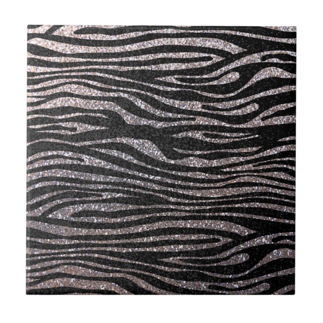 Silver zebra stripe pattern (faux glitter bling) tile (Front)